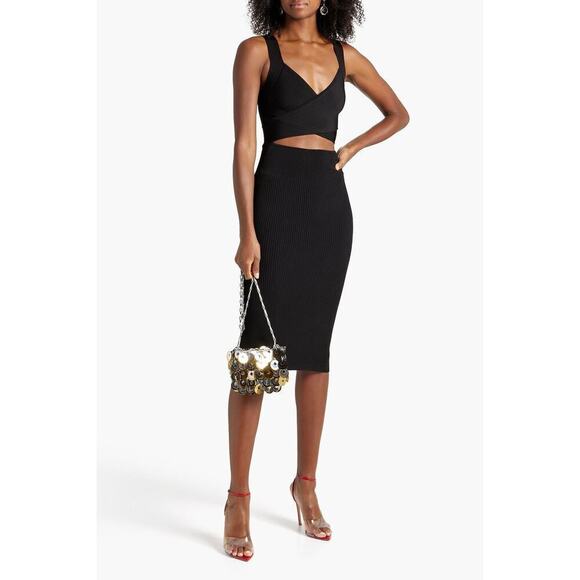 ALICE AND OLIVIA Twist Front Cutout Stretch Cotton Knit Midi Dress In Black XL - Picture 6 of 13